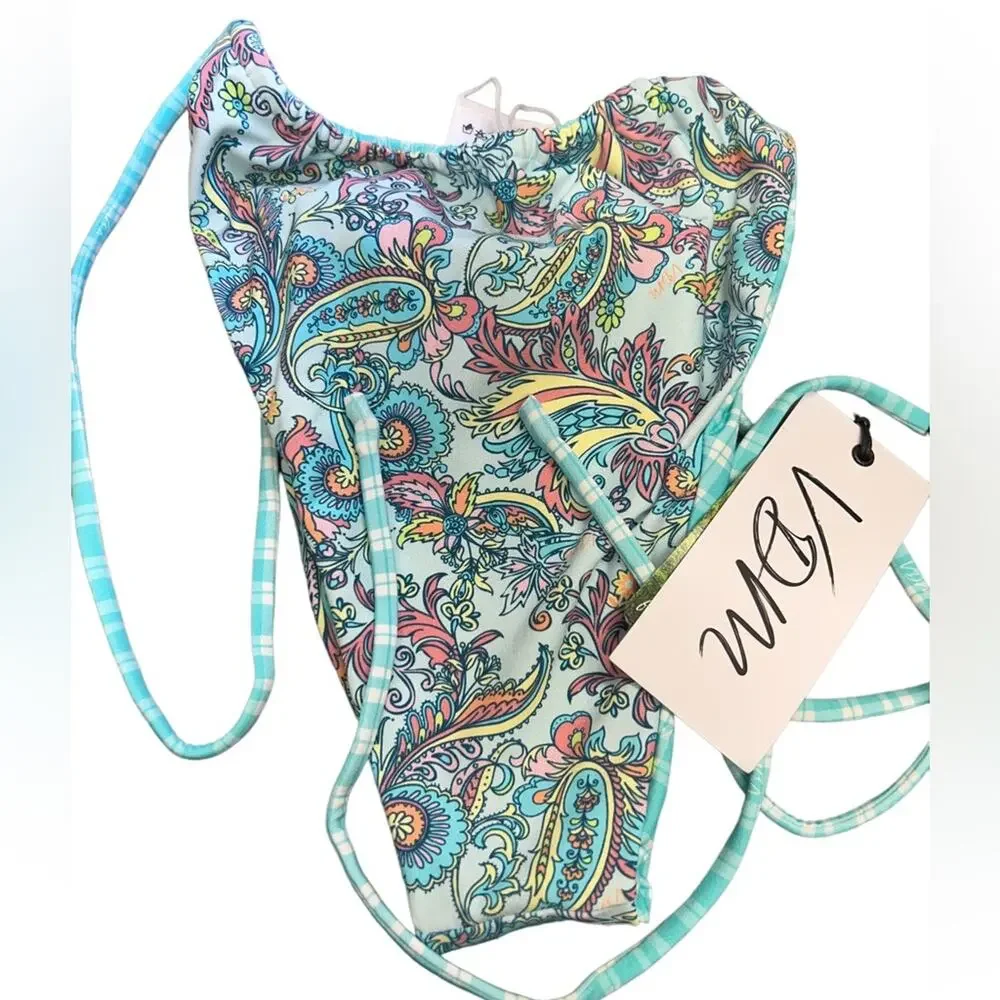 VDM The Label Light Blue Floral and‎ Paisley Print Bikini Reversible Bottoms L